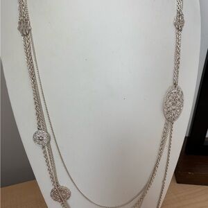Floral Open Filigree Stations Necklace with 4 Chains/ very good used condition